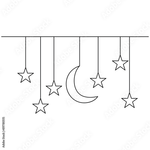 Moon  single line art, continuous one line drawing of  Isolated outline vector art
