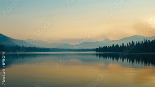 Misty Mountain Lake at Sunrise.