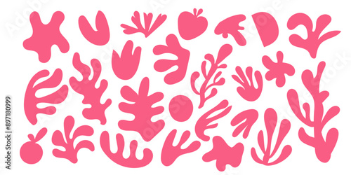 Naive bizarre abstract geometric shapes and forms. Hand drawn modern contemporary various organic shapes and objects. Vector illustrations collection