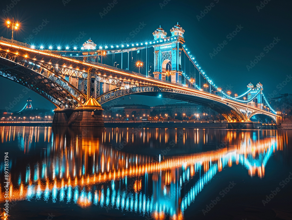 Fototapeta premium Illuminated Chain Bridge in Budapest at Night
