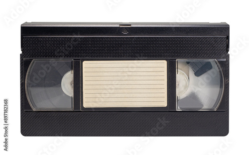 Video cassette vhs tape isolated on white with lined label