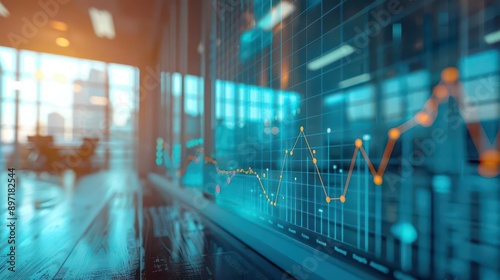 Business report with social impact metrics, social impact investment, copy space, transparency theme, ethereal, fusion, office backdrop, copy space for text,