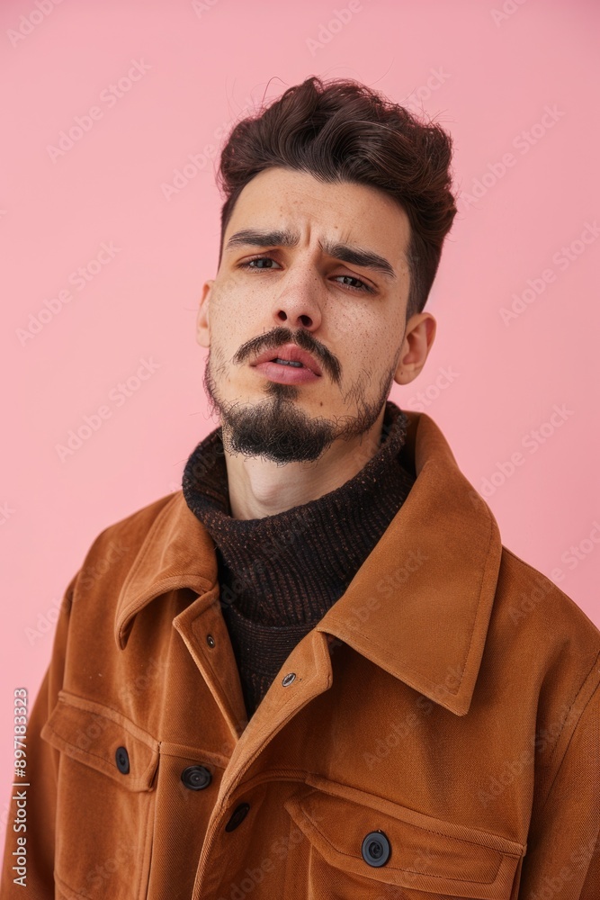 Obraz premium Man in trendy clothing looking thoughtful.