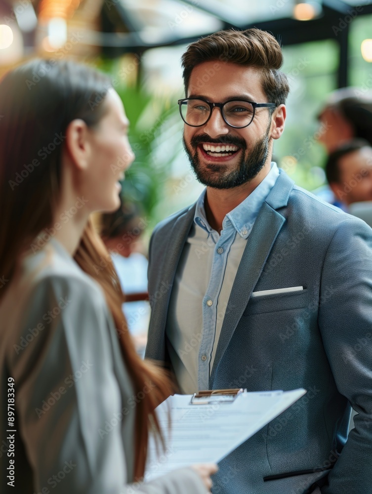 Fototapeta premium Friendly interaction in office setting