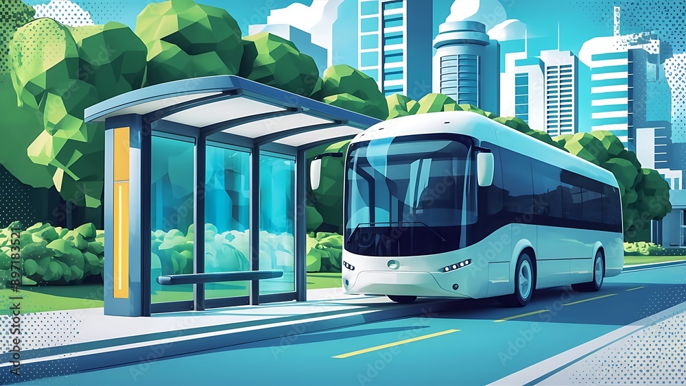 Obraz premium bus stop city transportation concept cartoon 3d rendering