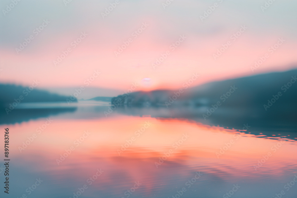 Blurred Sunset Over a Calm Lake, Capturing Soft Colors and Serene Atmosphere, Concept of Tranquility and Beauty. Generative AI