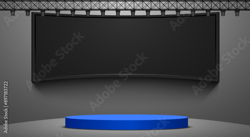 blue podium with led screen blackground in the white room