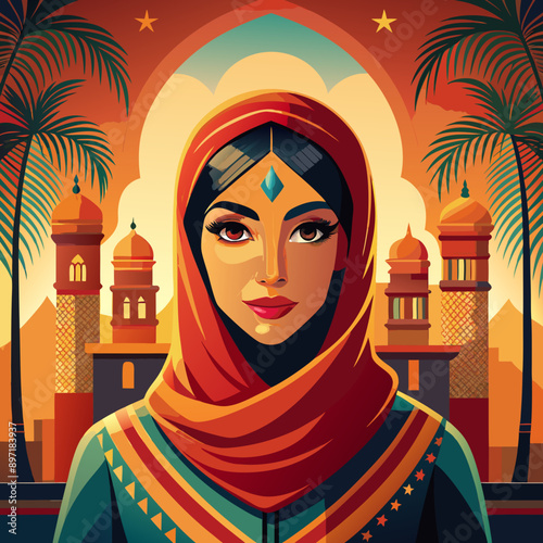 beautyful arabic woman vector illustration