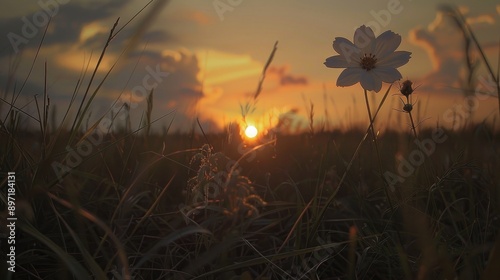 Flower among grass at dusk in Svay Chrom photo