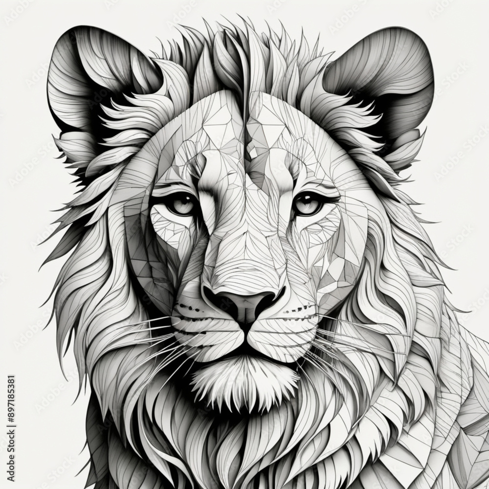 the drawing of lion, is the king of forest in black and white tone