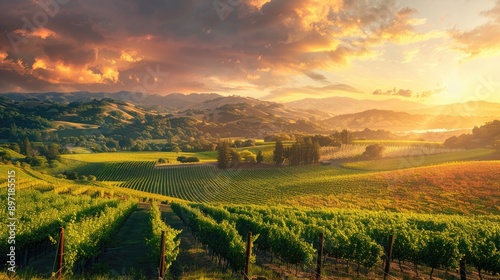Wallpaper Mural A stunning view of the vineyards and rolling hills of the Napa Valley, California. Torontodigital.ca