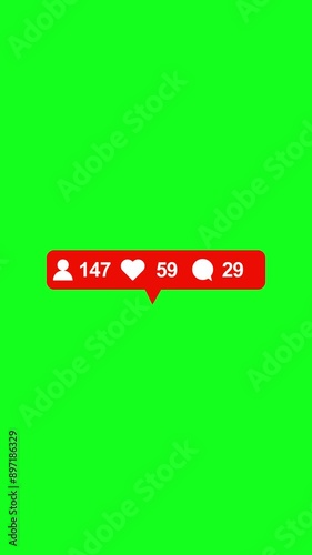 Social media followers and likes growing animation on a green screen. 4K vertical video. social media followers.