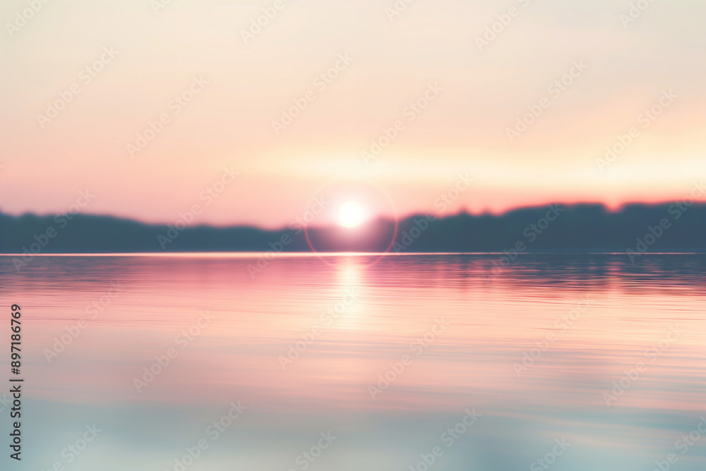 Blurred Sunset Over a Calm Lake, Capturing Soft Colors and Serene Atmosphere, Concept of Tranquility and Beauty. Generative AI