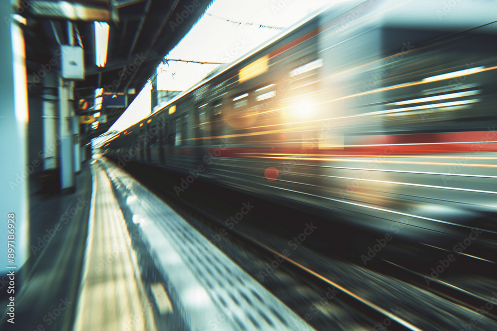 Fast moving train. Blurred Image of Speeding Train Passing Through Station, Capturing Motion and Energy, Concept of Travel and Progress. Generative AI Fast moving train. Blurred Image of Speeding Train Passing Through Station, Capturing Motion and Energy, Concept of Travel and Progress. Generative AI