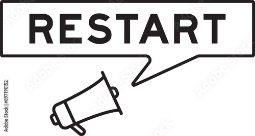 Megaphone icon with speech bubble in word restart on white background