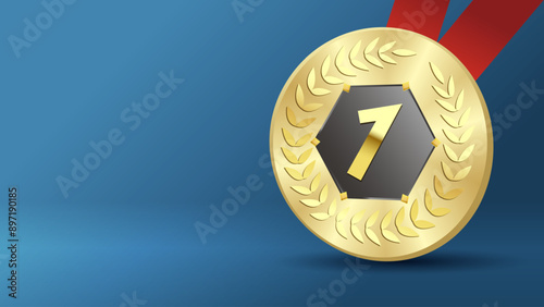 Gold medal, copy space background for sports award games. Vector illustration for 1st place winner in a championship or tournament