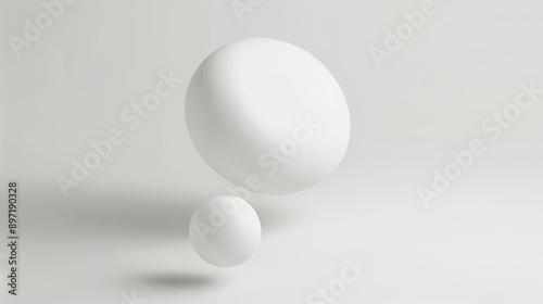 all white round floating object, irregular shape with rounded matte texture, artistic design, blurred foreground, white empty space