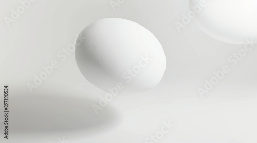all white round floating object, irregular shape with rounded matte texture, artistic design, blurred foreground, white empty space