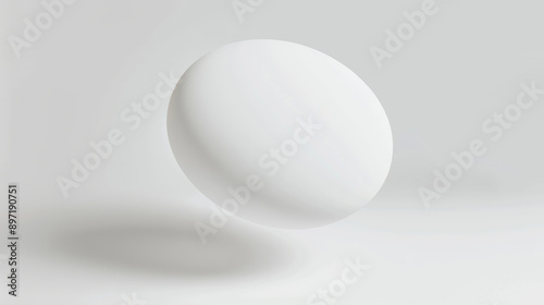 all white round floating object, irregular shape with rounded matte texture, artistic design, blurred foreground, white empty space