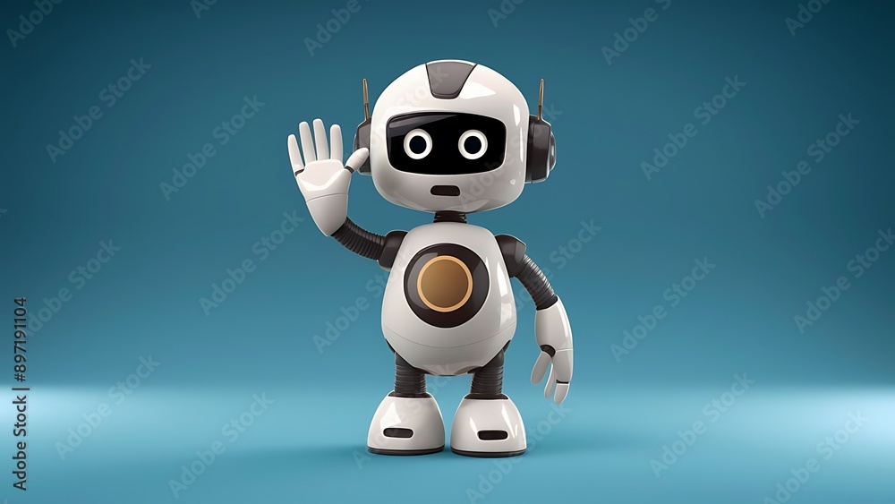 friendly 3d robot character waving to the camera 3D Rendering style illustration friendly 3d robot character waving to the camera 3D Rendering style illustration