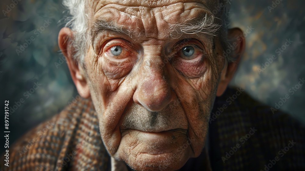Close up portrait of an elderly man looking directly at the camera.