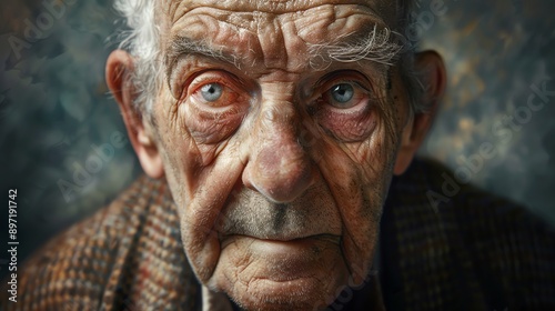 Close up portrait of an elderly man looking directly at the camera.