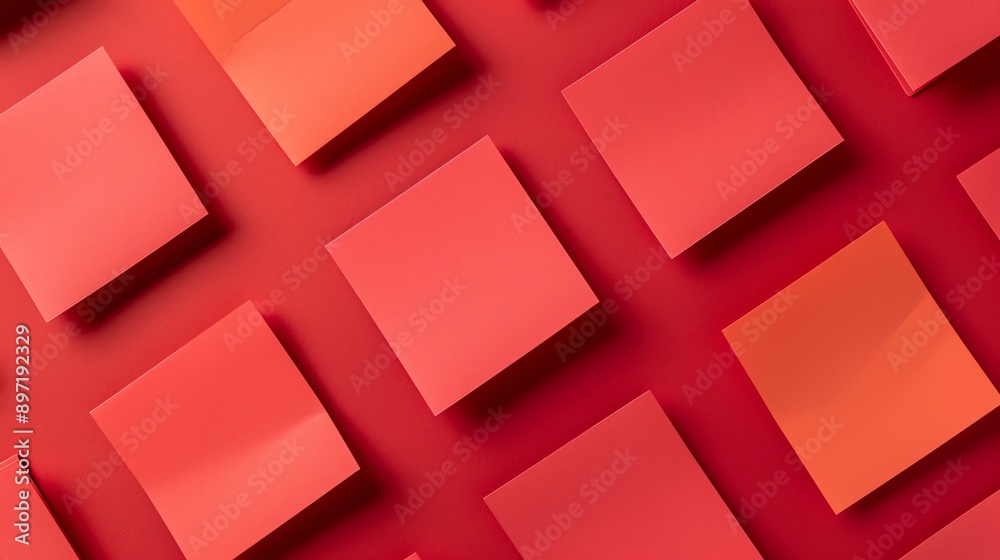 A flat lay of red sticky notes on a red background. A flat lay of red sticky notes on a red background.