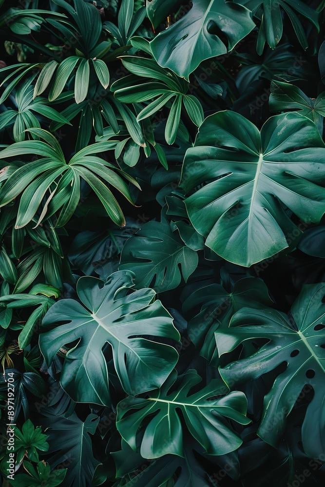 Lush monstera leaves in deep green shades Lush monstera leaves in deep green shades
