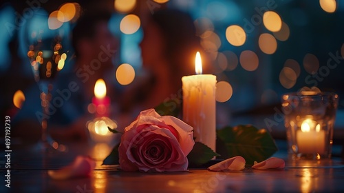 A couple sharing a romantic dinner by candlelight