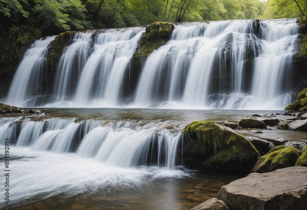 Blurred motion photo of a waterfall, capturing the power and movement of the water. Blurred motion photo of a waterfall, capturing the power and movement of the water.