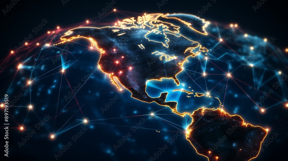 Digital map of america global network, data transfer, cyber tech, info exchange Digital map of america global network, data transfer, cyber tech, info exchange