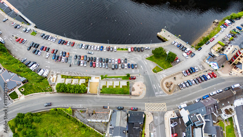 Aerial view of the parking lot in Donegal Town, Ireland photo