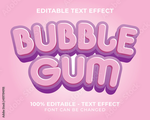 Editable text effect bubble gum 3D text effect with pink background
