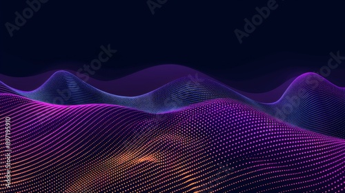 Glowing lines and particles creating abstract wave background on dark blue backdrop