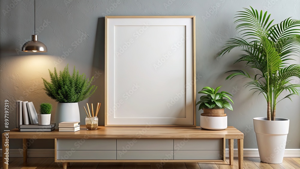 Mockup poster frame close up in modern interior background, render, mockup, poster frame, close up, interior, background