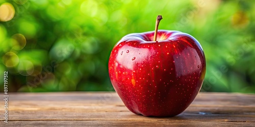 A close-up photo of a shiny and vibrant red delicious apple , apple, fruit, healthy, red, delicious, fresh, juicy, food, organic