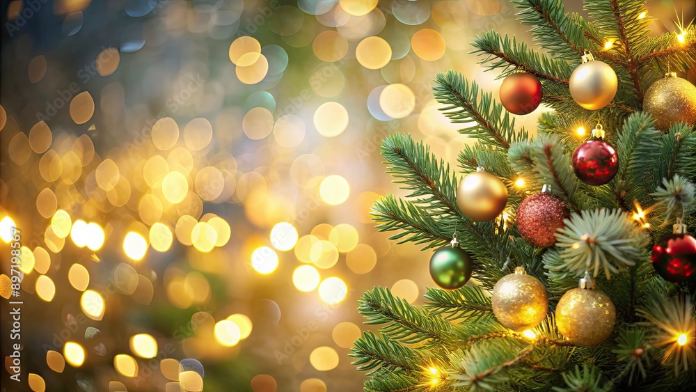 Soft blur Christmas tree decoration background with glowing lights, holiday, festive, seasonal, winter, ornaments Soft blur Christmas tree decoration background with glowing lights, holiday, festive, seasonal, winter, ornaments