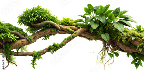 twisted jungle branch growing plants on a transparent background