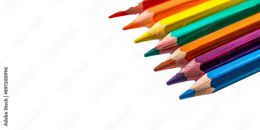 A row of colored pencils with a white background A row of colored pencils with a white background