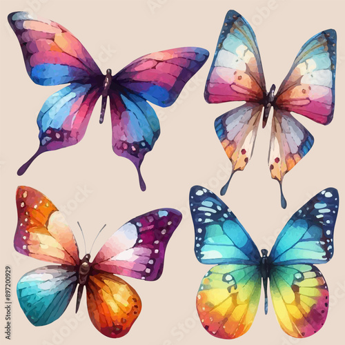 Wallpaper Mural set with a variety of bright butterflies in a watercolor style Torontodigital.ca