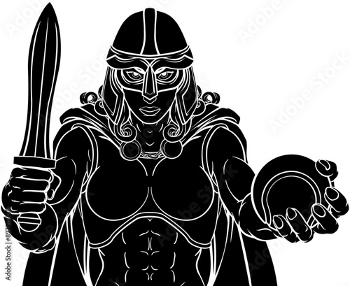 A female Viking, Trojan Spartan or Celtic warrior woman gladiator knight tennis sports mascot