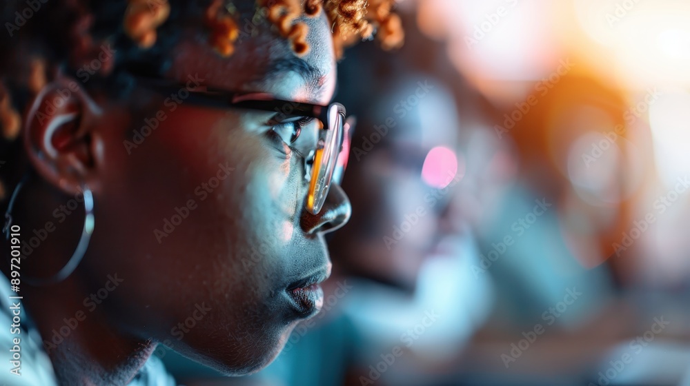 A student with curly hair is deeply focused on studies, surrounded by books and notes, representing dedication and educational engagement in a dynamic atmosphere. A student with curly hair is deeply focused on studies, surrounded by books and notes, representing dedication and educational engagement in a dynamic atmosphere.