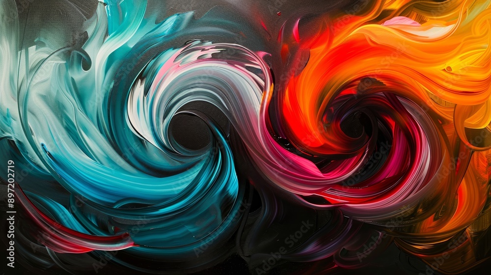 Abstract background with swirling red, blue, and white colors creating a yin yang symbol Abstract background with swirling red, blue, and white colors creating a yin yang symbol