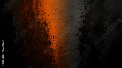 Dark orange-red black grey , spray texture color gradient rough abstract retro vibe background template , grainy noise empty space photo