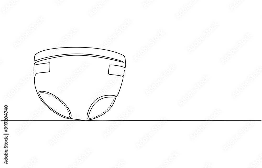 continuous line drawing. Line art, drawing baby diapers. Vector illustration on white background, Newborn line art. Baby legs illustration. Art for print. Child in diaper. Continuous one line drawing.
