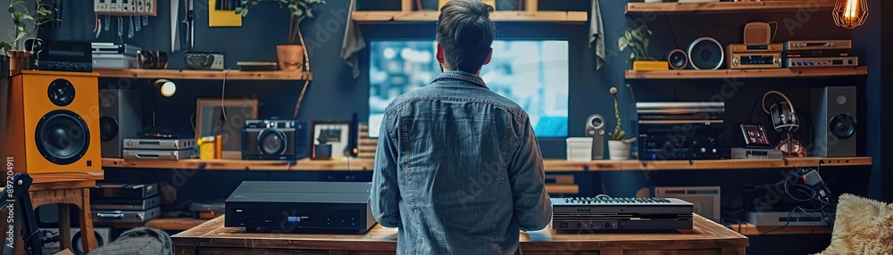 Fototapeta premium Person building a custom entertainment center, showcasing the blend of design and functionality in DIY projects