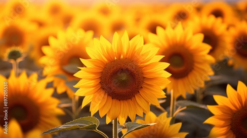 Field of Sunflowers on white backgroun