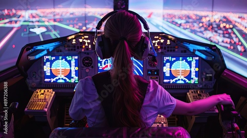 Person using a flight simulator setup with realistic controls, representing simulation gaming photo