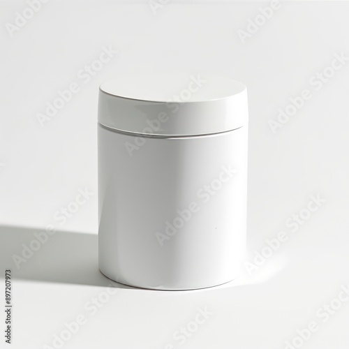 A white cylindrical box placed on a white background, illustrating its pure, modern design with a focus on minimalism and elegance