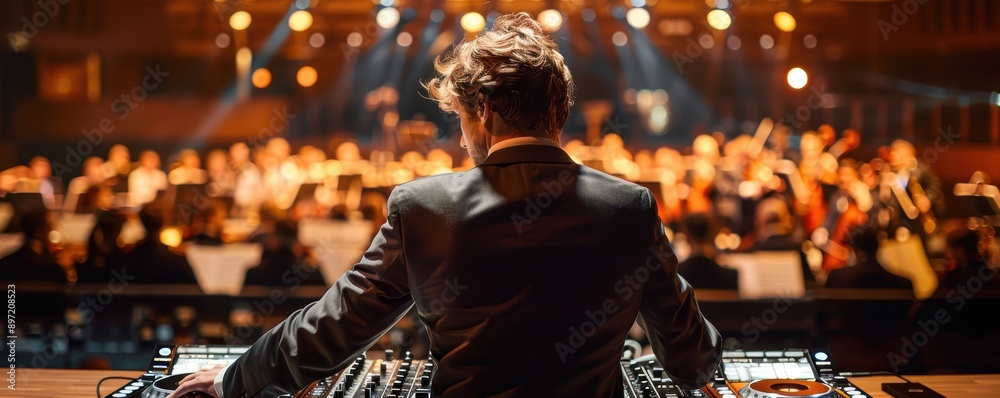 DJ mixing tracks at a nightclubOrchestra playing in a concert hall DJ mixing tracks at a nightclubOrchestra playing in a concert hall